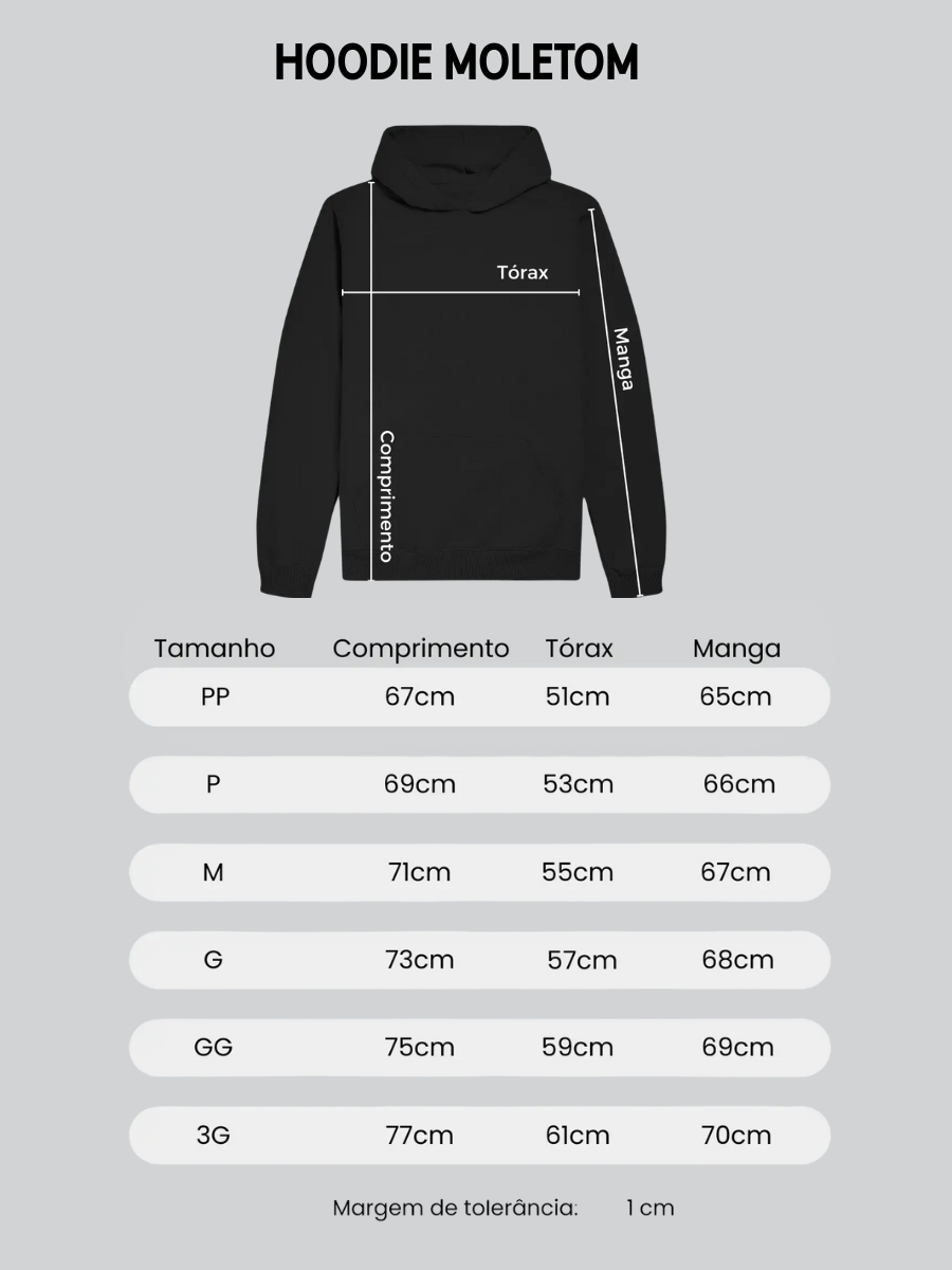 Tabela de medidas para HOODIE SLIM